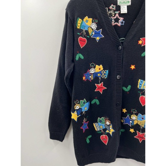 The Quacker Factory Women’s Long Sleeve Cotton/Ramie Black Appliquéd Cardigan S - Picture 4 of 7